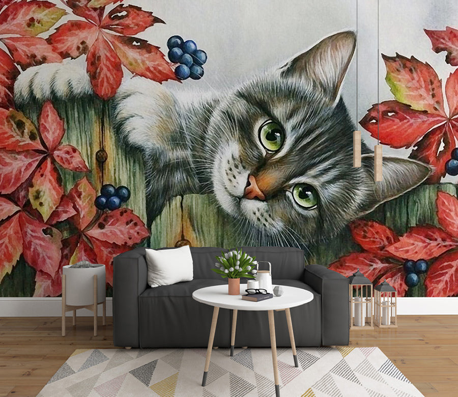 3D Cat Blueberry WG442 Wall Murals