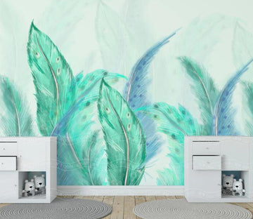 3D Green Feather WC1454 Wall Murals