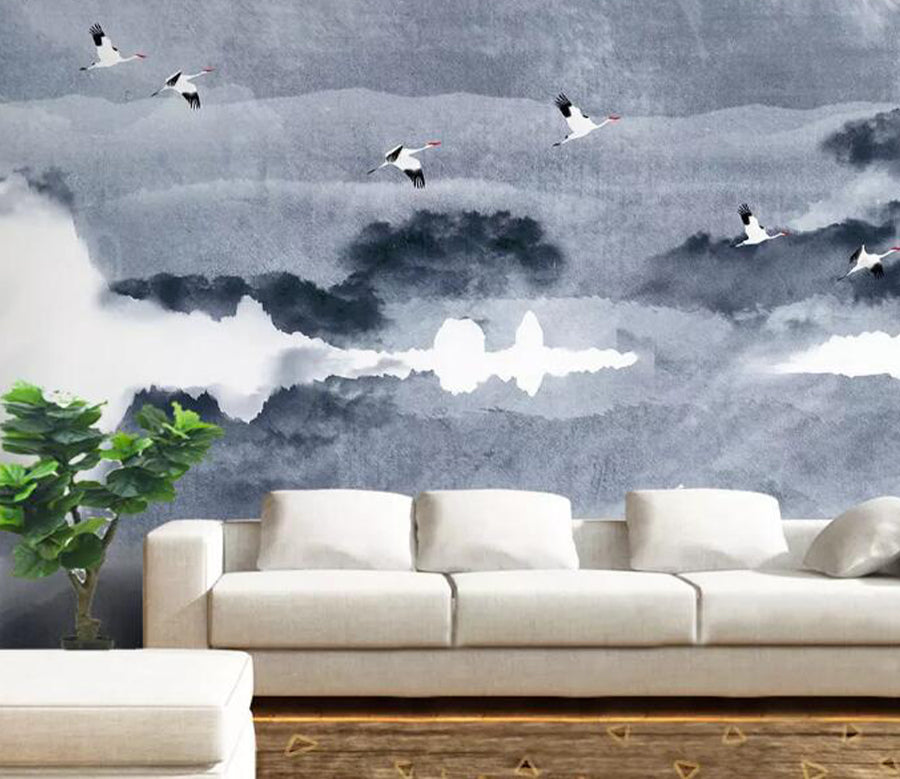 3D White Crane WG1135 Wall Murals