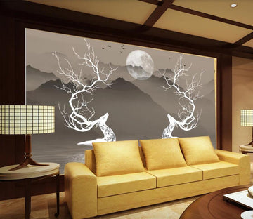 3D Lake Moon Deer WC1419 Wall Murals