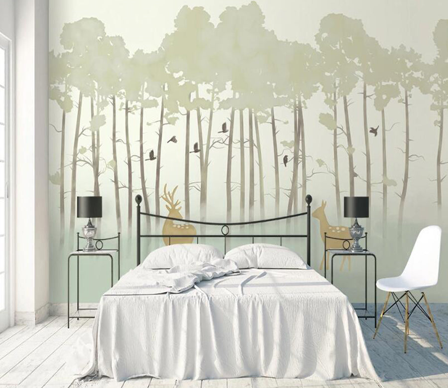 3D Sika Deer Bird WC2081 Wall Murals