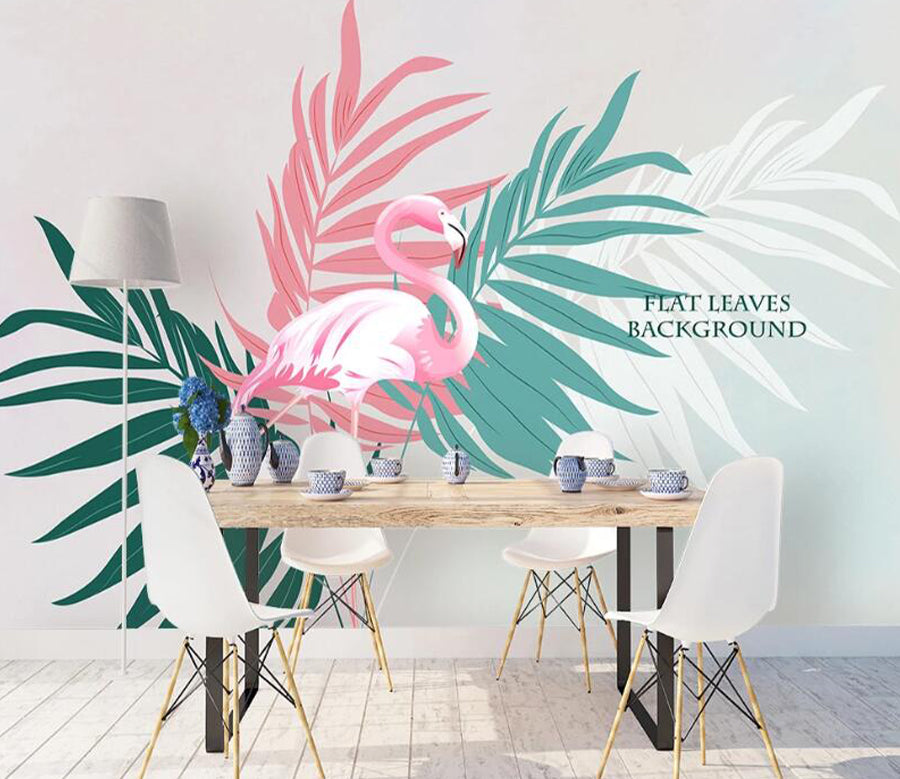 3D Flamingo Leaves WC1978 Wall Murals