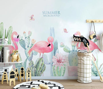 3D Cactus Flamingo WC2272 Wall Murals