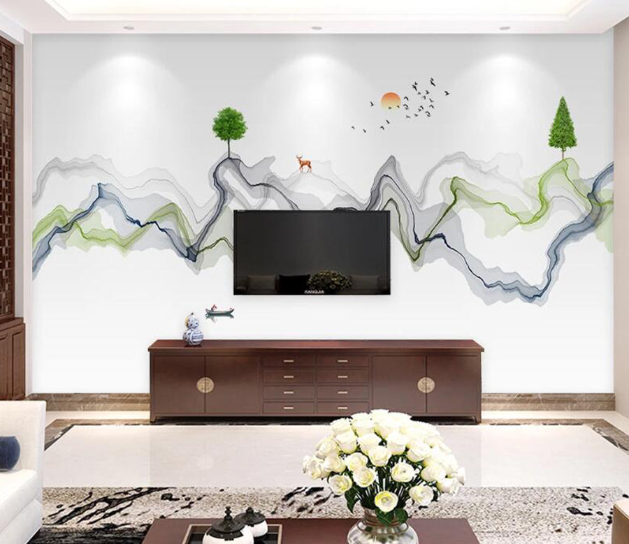 3D Mountain Sun WC1813 Wall Murals
