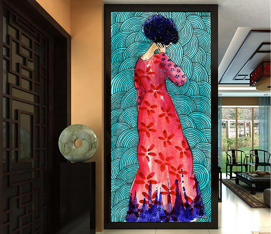 3D Red Cheongsam WG062 Wall Murals