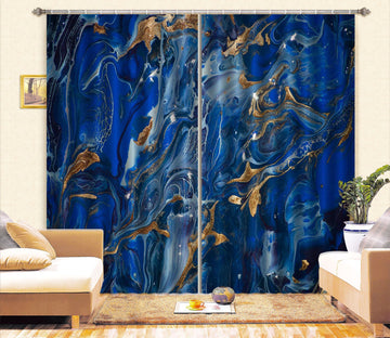 3D Abstract Dark Blue 55 Curtains Drapes Curtains AJ Creativity Home 