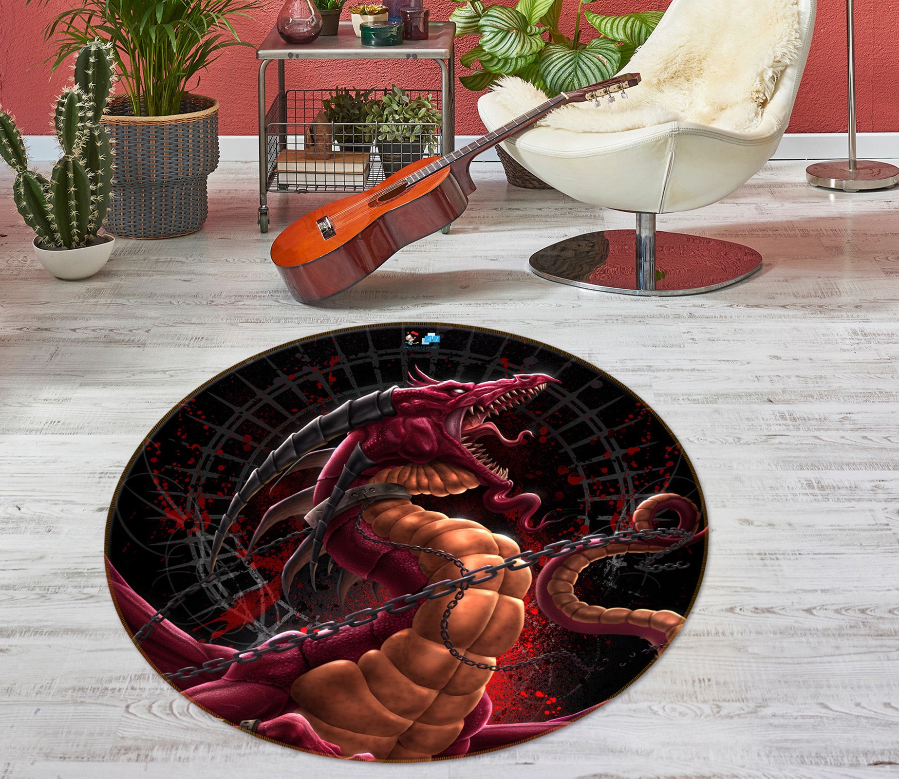 3D Chain Dragon 4192 Tom Wood Rug Round Non Slip Rug Mat