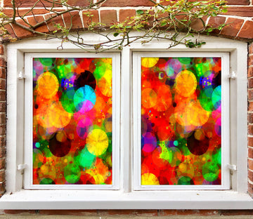 3D Watercolor Round 357 Window Film Print Sticker Cling Stained Glass UV Block