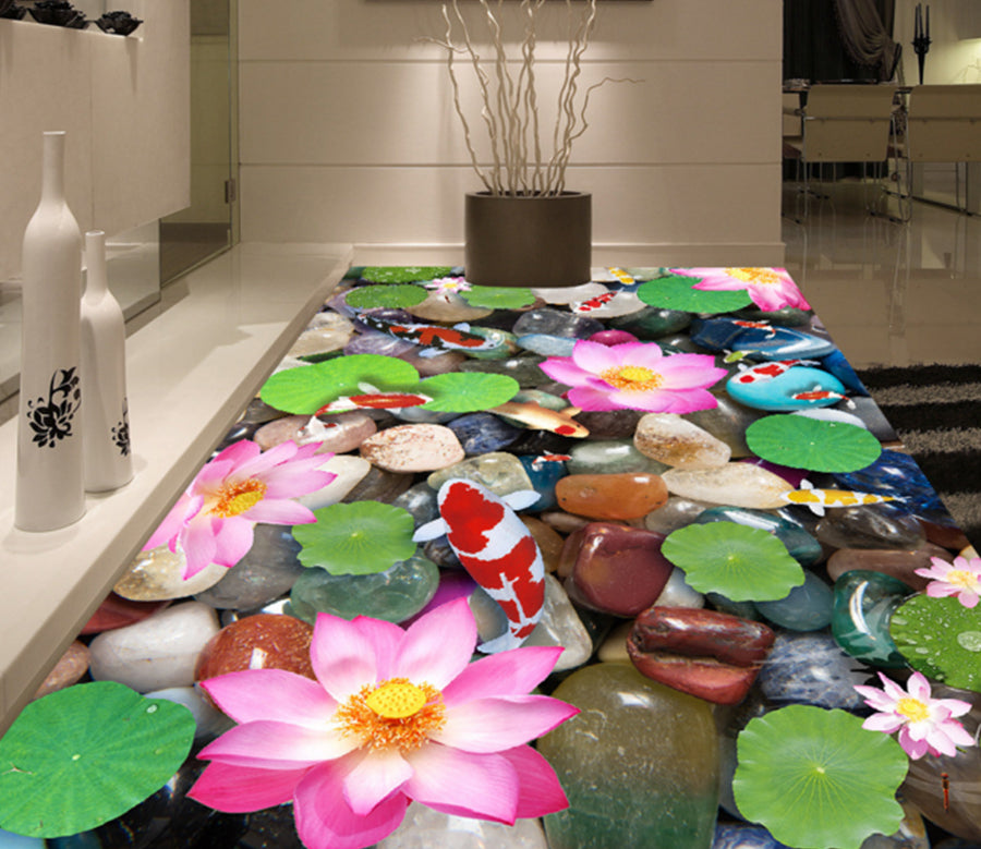 3D Lotus Koi 343 Floor Mural  Wallpaper Murals Rug & Mat Print Epoxy waterproof bath floor
