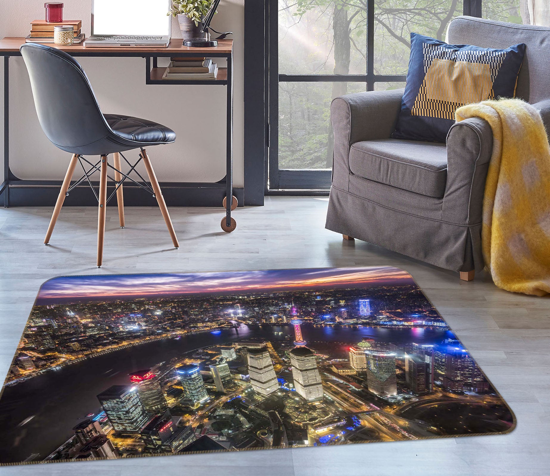3D Neon City 1149 Marco Carmassi Rug Non Slip Rug Mat