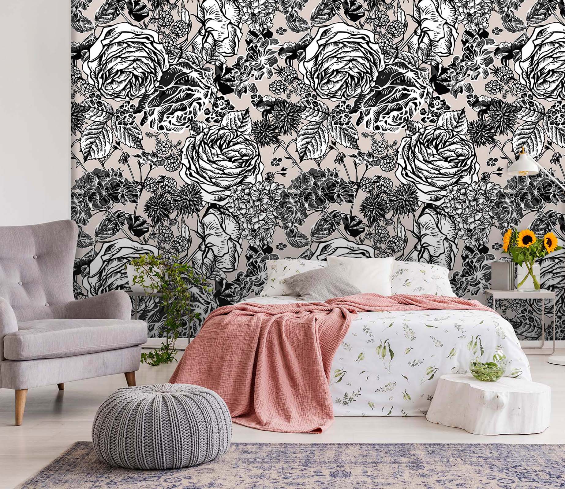 3D Doodle Peony Flower 55 Wall Murals