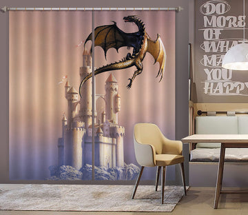 3D White Castle Fly Dragon 7161 Ciruelo Curtain Curtains Drapes
