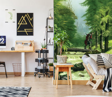 3D Forest Creek Bridge Soldier 7097 Ciruelo Wall Mural Wall Murals