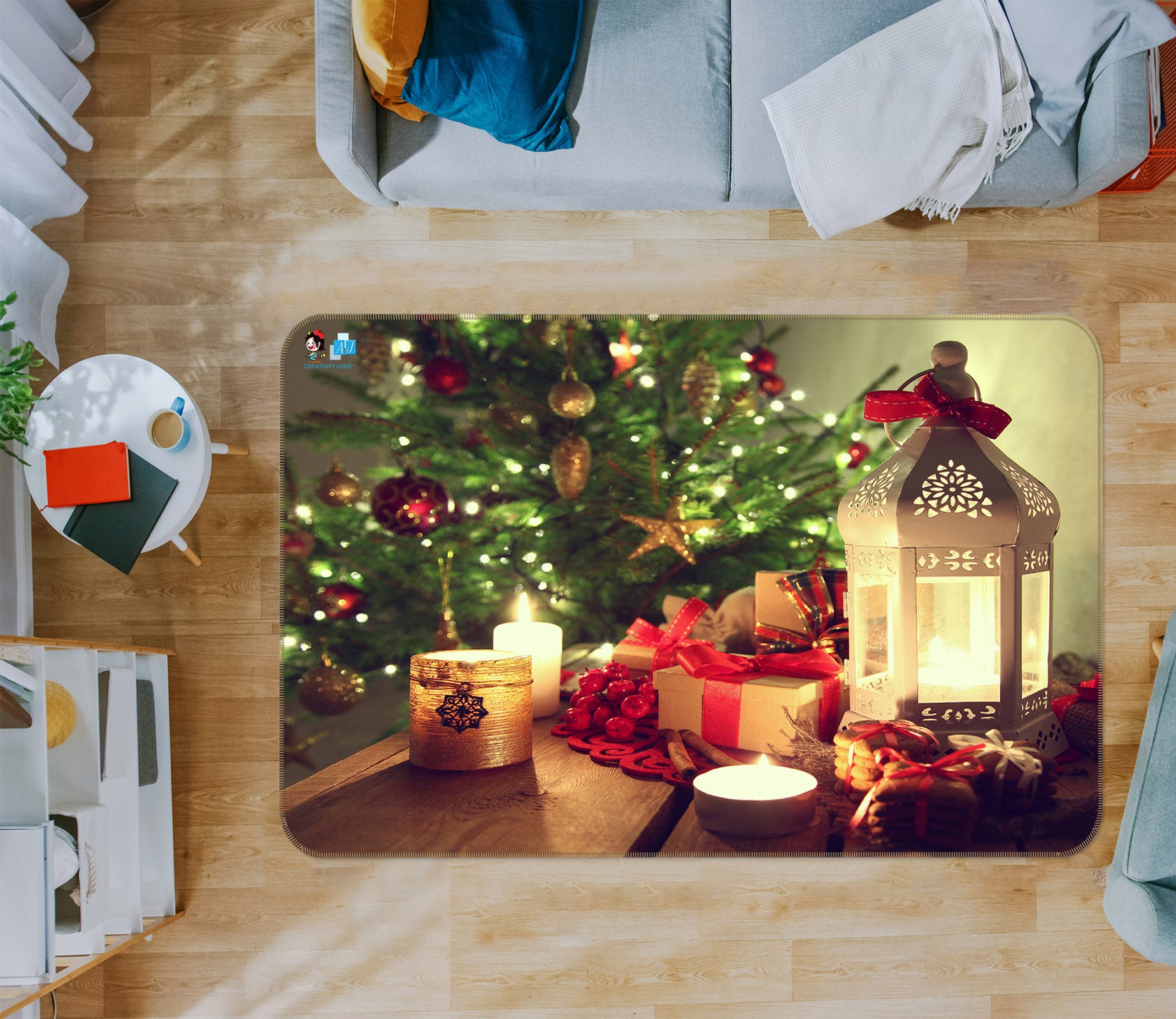 3D Gift Candle Light 56106 Christmas Non Slip Rug Mat Xmas
