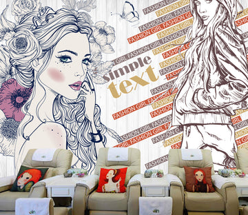 3D Sketch Woman WG082 Wall Murals