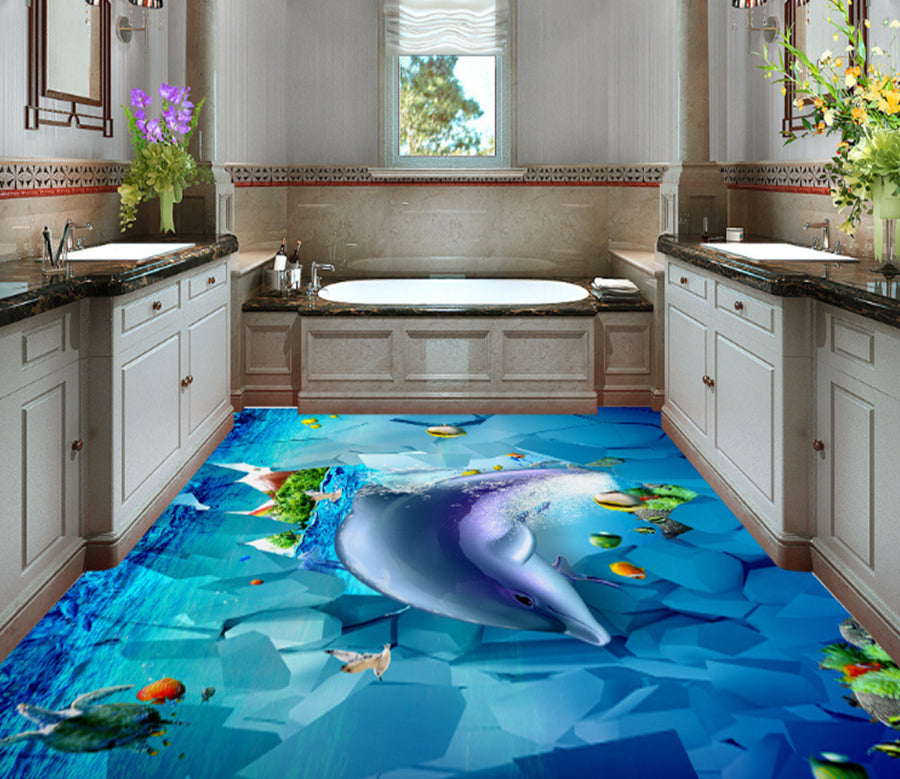 3D Underwater Dolphin 397 Floor Mural  Wallpaper Murals Rug & Mat Print Epoxy waterproof bath floor