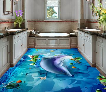 3D Underwater Dolphin 397 Floor Mural  Wallpaper Murals Rug & Mat Print Epoxy waterproof bath floor
