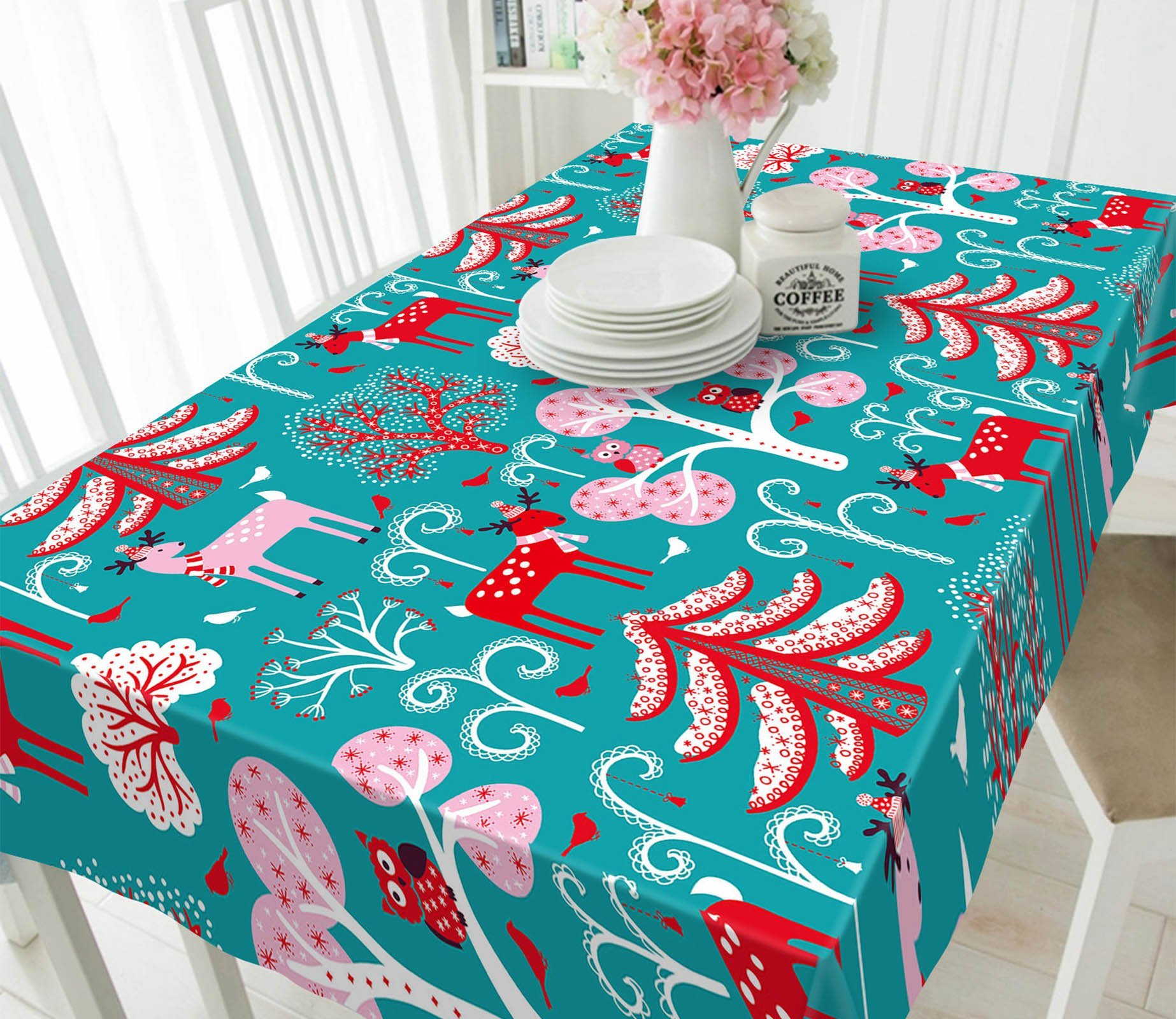 3D Christmas Cartoon Deer 28 Tablecloths Tablecloths AJ Creativity Home 