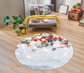 3D Snow Branches 55258 Christmas Round Non Slip Rug Mat Xmas