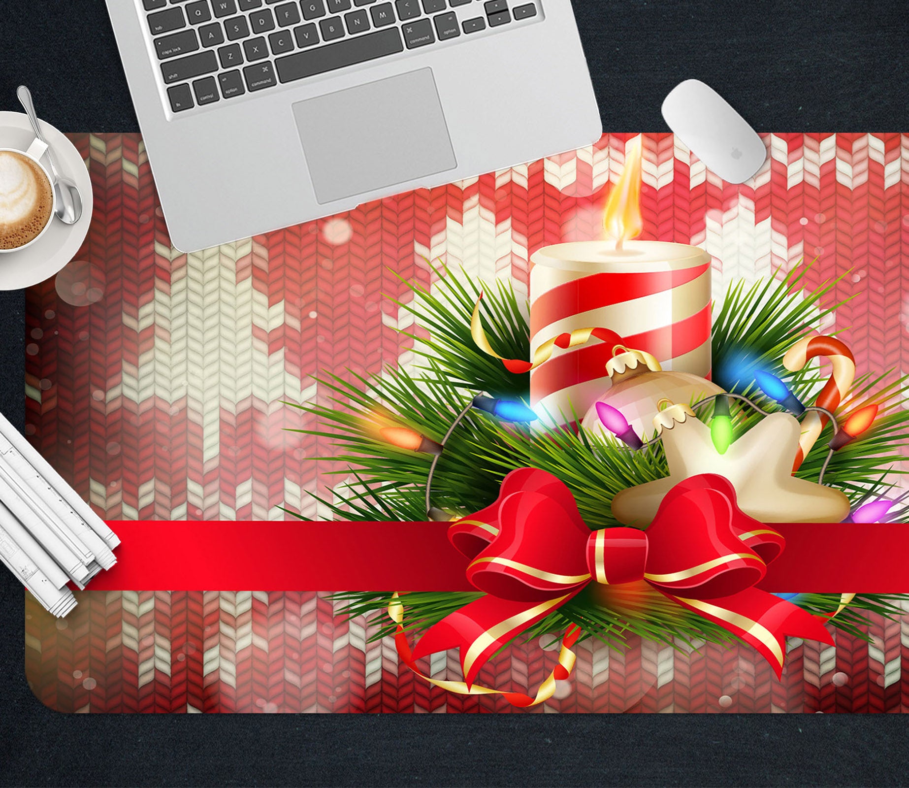 3D Candle Bowknot 53171 Christmas Desk Mat Xmas