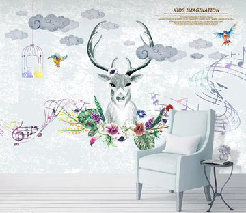 3D Elk Flowers WC33 Wall Murals Wallpaper AJ Wallpaper 2 