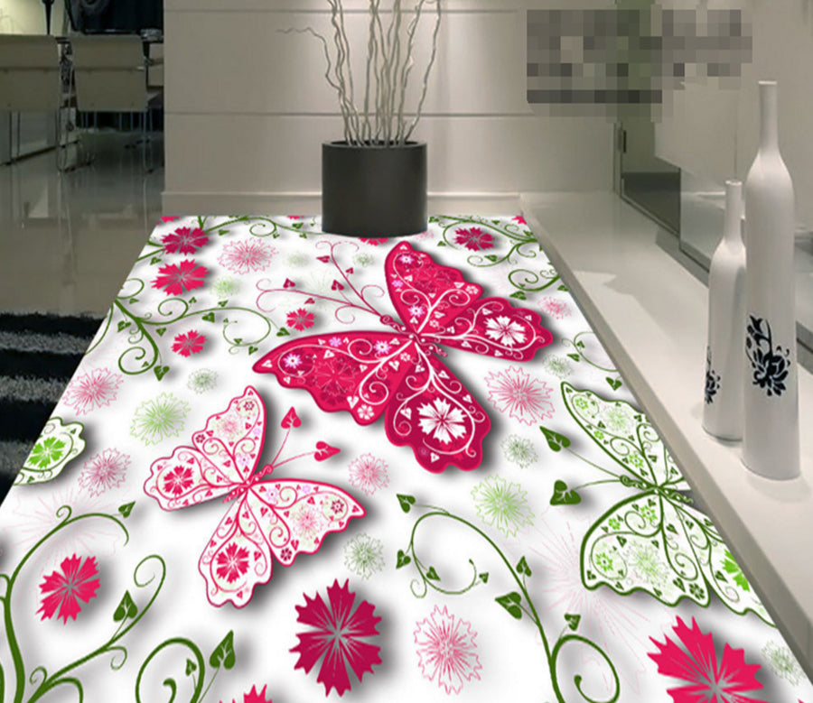 3D Pink Green Butterfly 314 Floor Mural  Wallpaper Murals Rug & Mat Print Epoxy waterproof bath floor