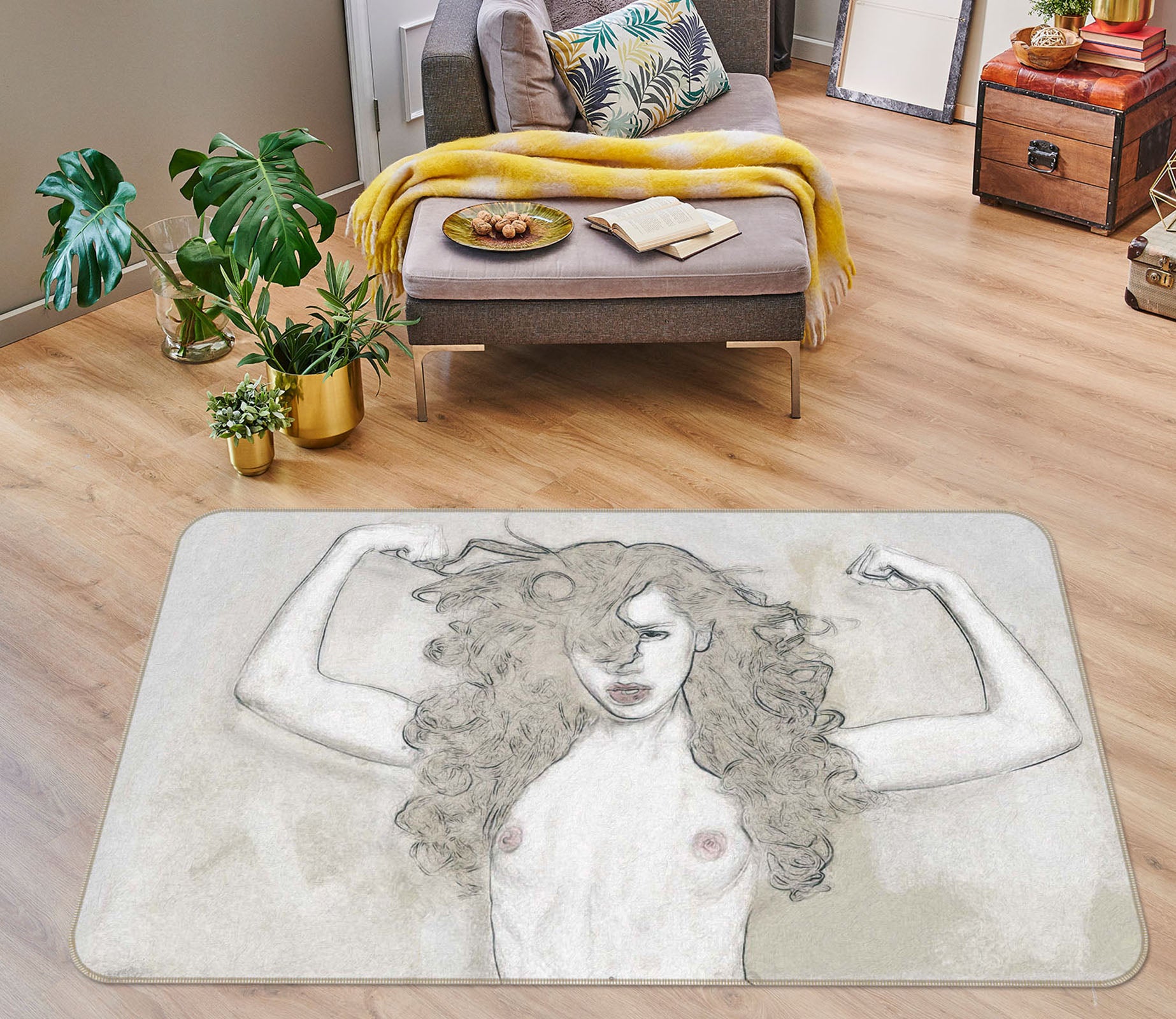 3D Long Haired Girl 1005 Marco Cavazzana Rug Non Slip Rug Mat