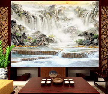 3D Waterfall Crane WC1441 Wall Murals