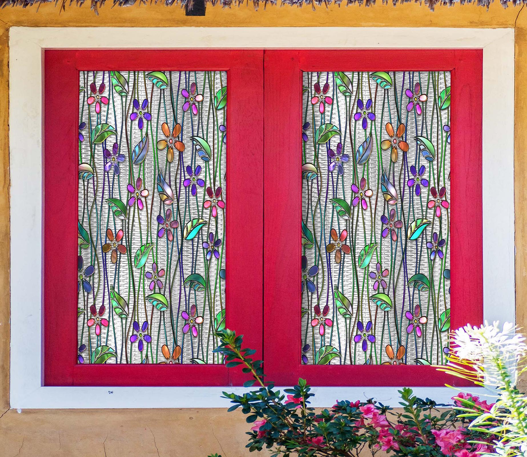 3D Flower Leaf 126 Window Film Print Sticker Cling Stained Glass UV Block