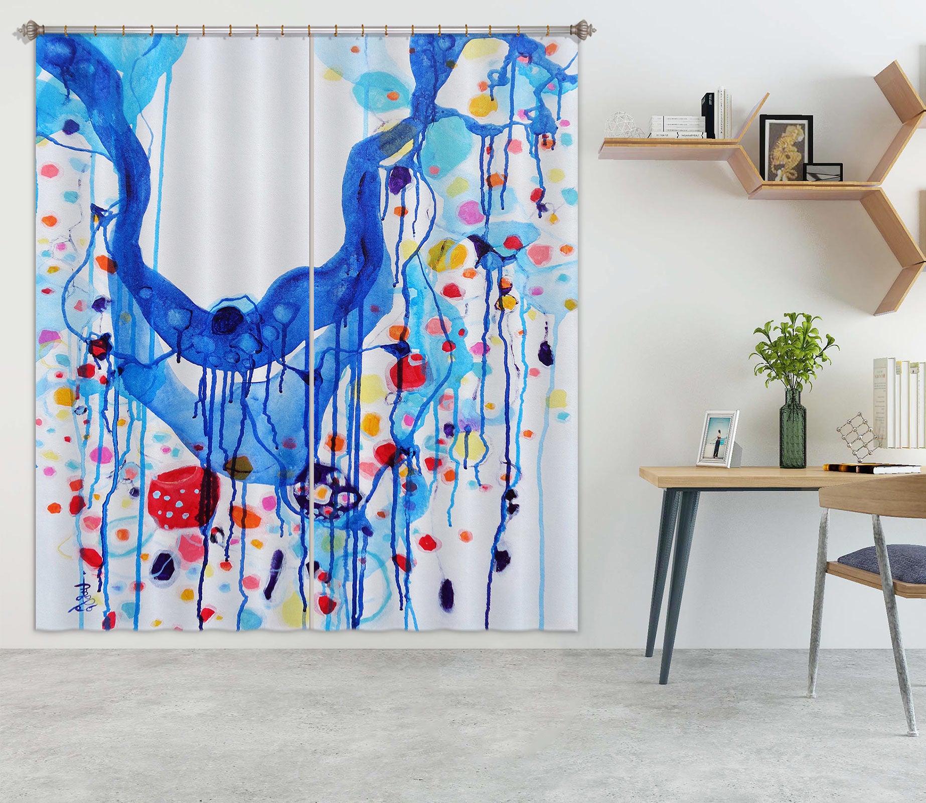 3D Blue Watercolor 2420 Misako Chida Curtain Curtains Drapes