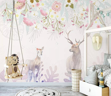 3D Flower Deer WC19 Wall Murals Wallpaper AJ Wallpaper 2 
