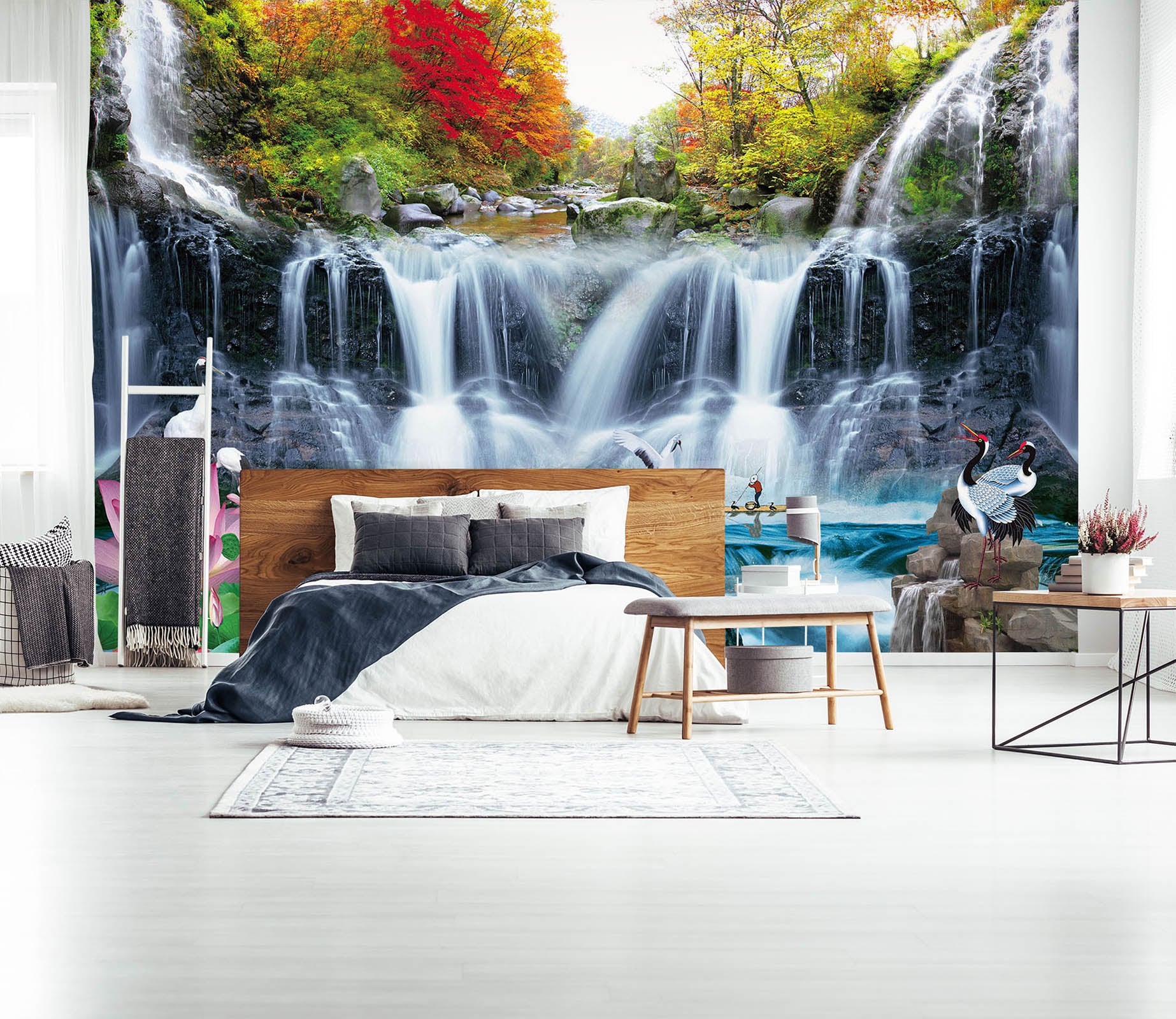 3D Alpine Waterfall 1460 Wall Murals