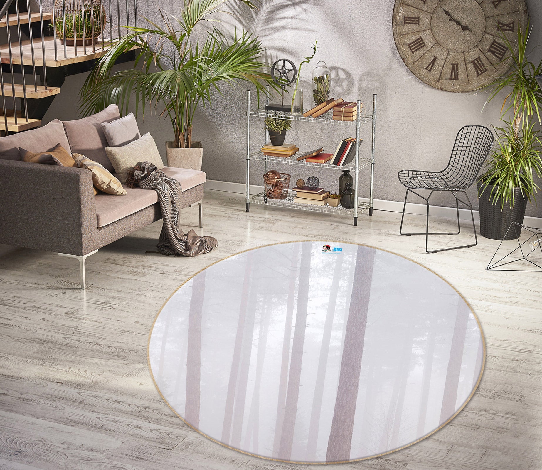 3D Misty Forest 7585 Assaf Frank Rug Round Non Slip Rug Mat