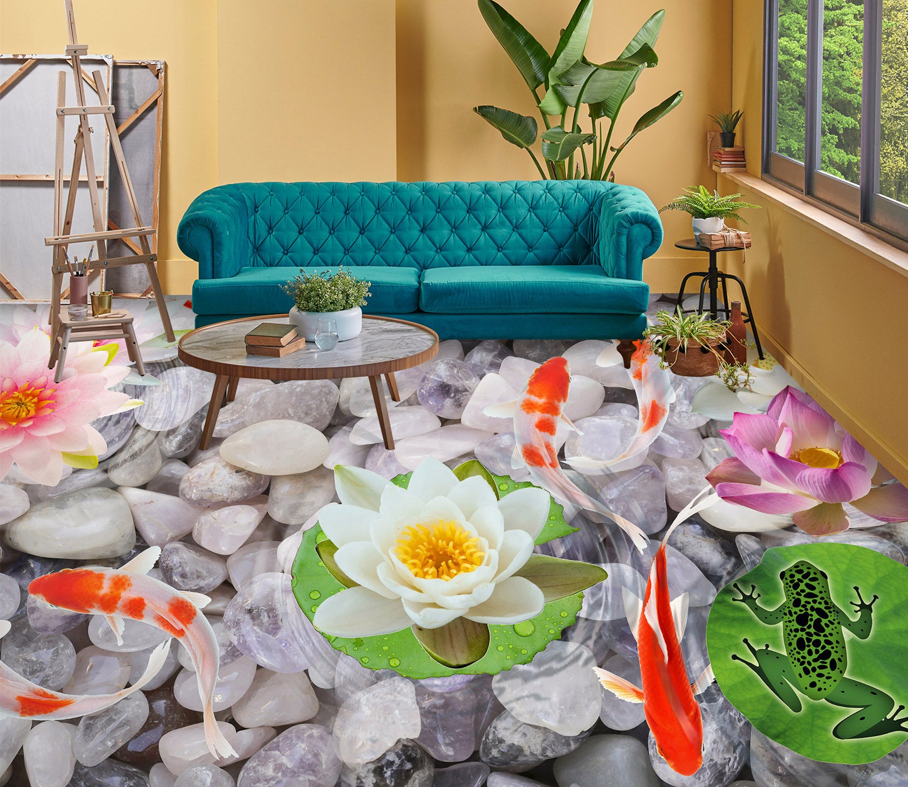 3D Frog Lotus Leaves 241 Floor Mural  Wallpaper Murals Rug & Mat Print Epoxy waterproof bath floor