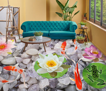 3D Frog Lotus Leaves 241 Floor Mural  Wallpaper Murals Rug & Mat Print Epoxy waterproof bath floor