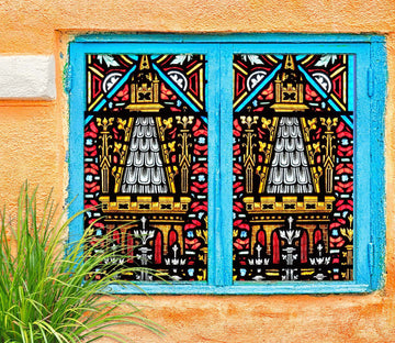 3D Golden Church 216 Window Film Print Sticker Cling Stained Glass UV Block