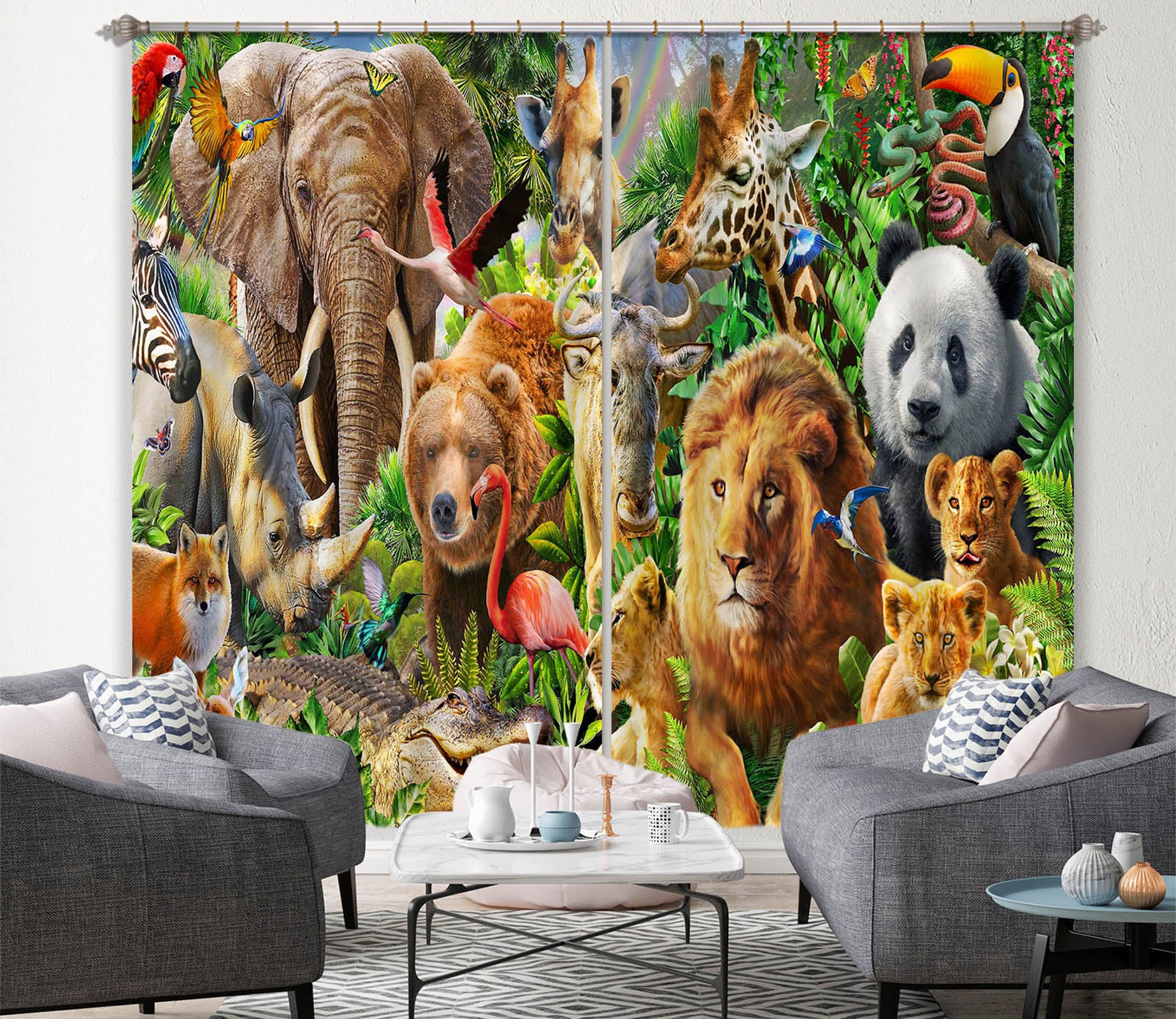 3D Beast World 064 Adrian Chesterman Curtain Curtains Drapes