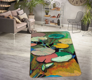3D Painting Lotus Leaf 3042 Allan P. Friedlander Rug Non Slip Rug Mat