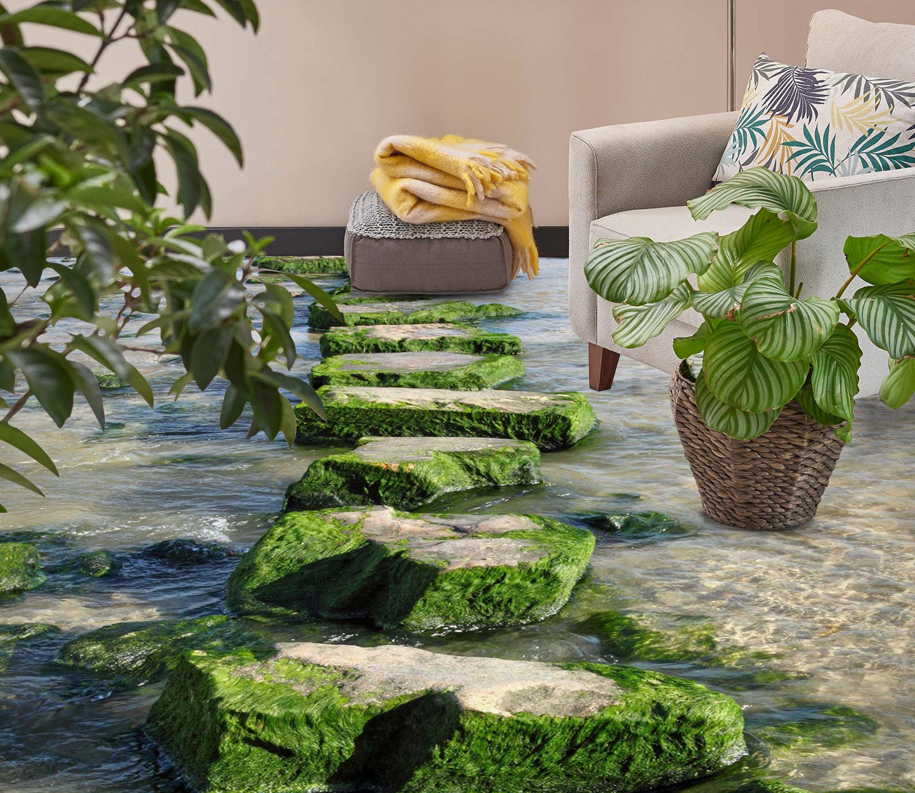 3D Moss Stone Road 1089 Floor Mural