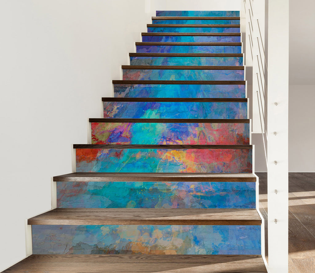 Stair Color/texture 3D Blue Color Texture 104206 Michael Tienhaara Stair Risers | AJ Wallpaper