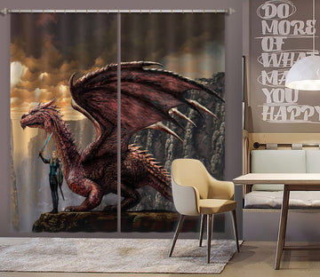3D Red Big Dragon 7200 Ciruelo Curtain Curtains Drapes