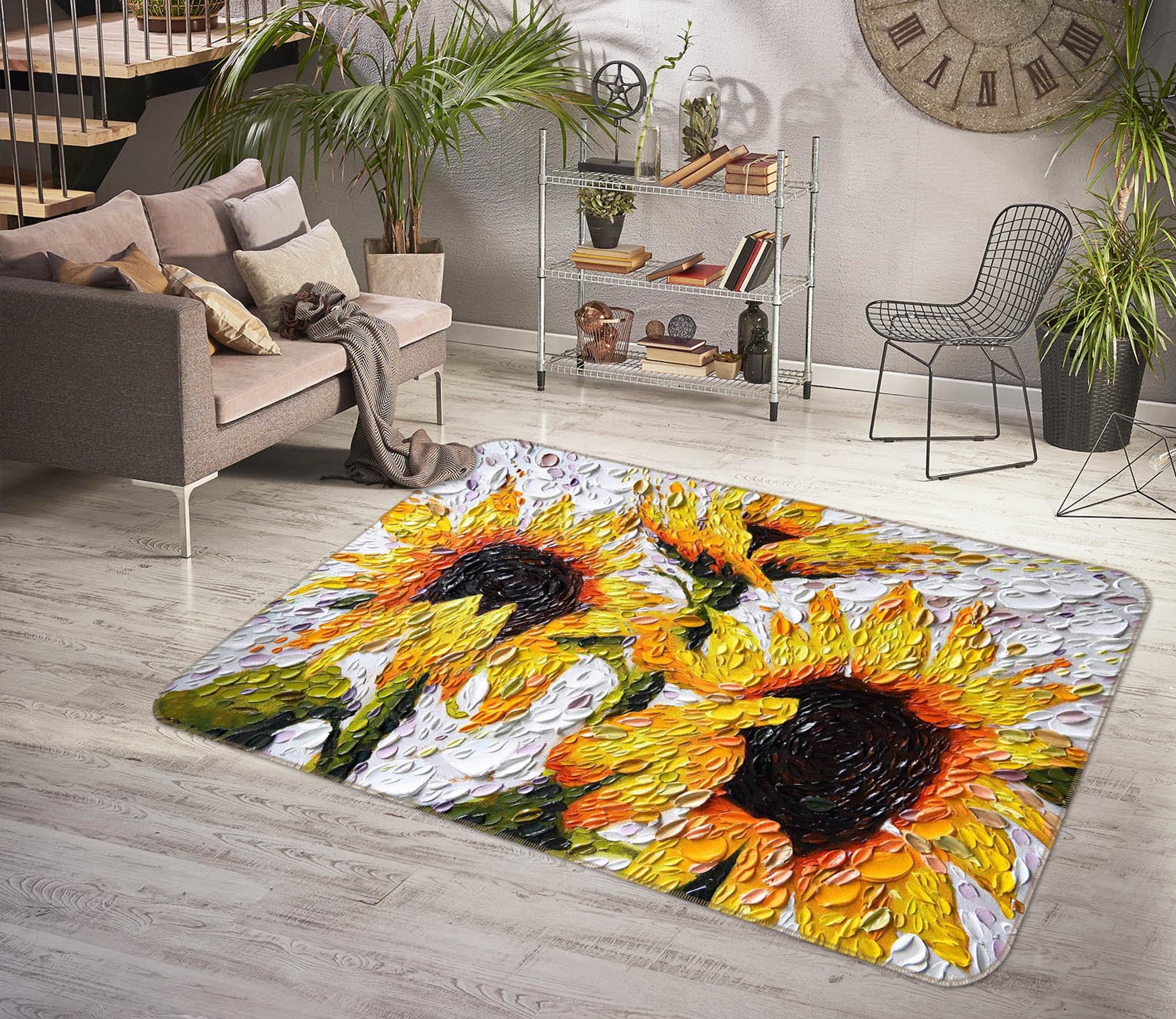 3D Sunflowers 1004 Dena Tollefson Rug Non Slip Rug Mat