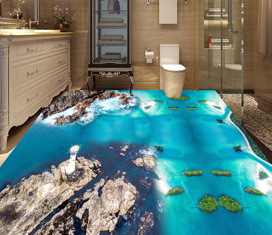 3D White Lighthouse 612 Floor Mural  Wallpaper Murals Rug & Mat Print Epoxy waterproof bath floor