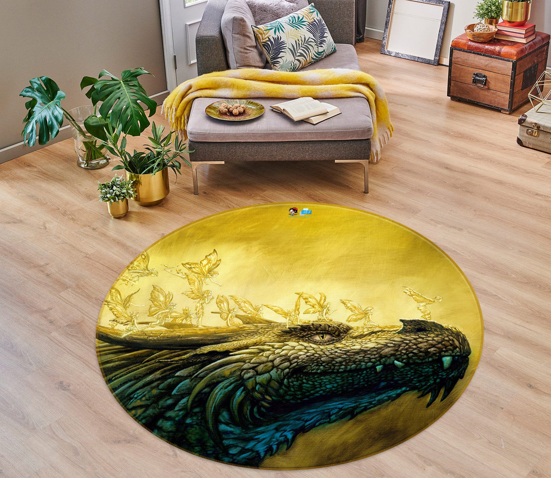 3D Dragon Head 6128 Ciruelo Rug Round Non Slip Rug Mat