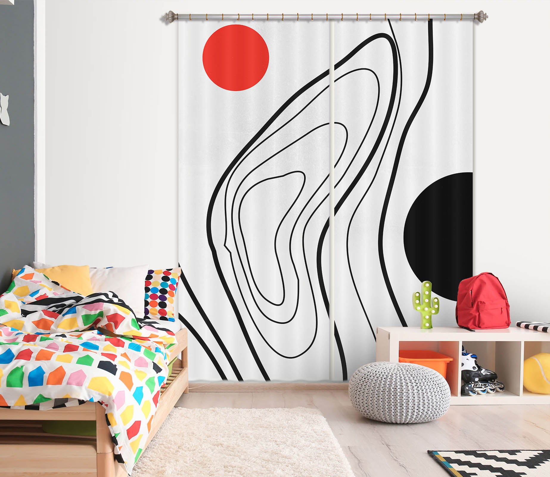 3D Black Line Heart 1087 Boris Draschoff Curtain Curtains Drapes