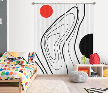 3D Black Line Heart 1087 Boris Draschoff Curtain Curtains Drapes