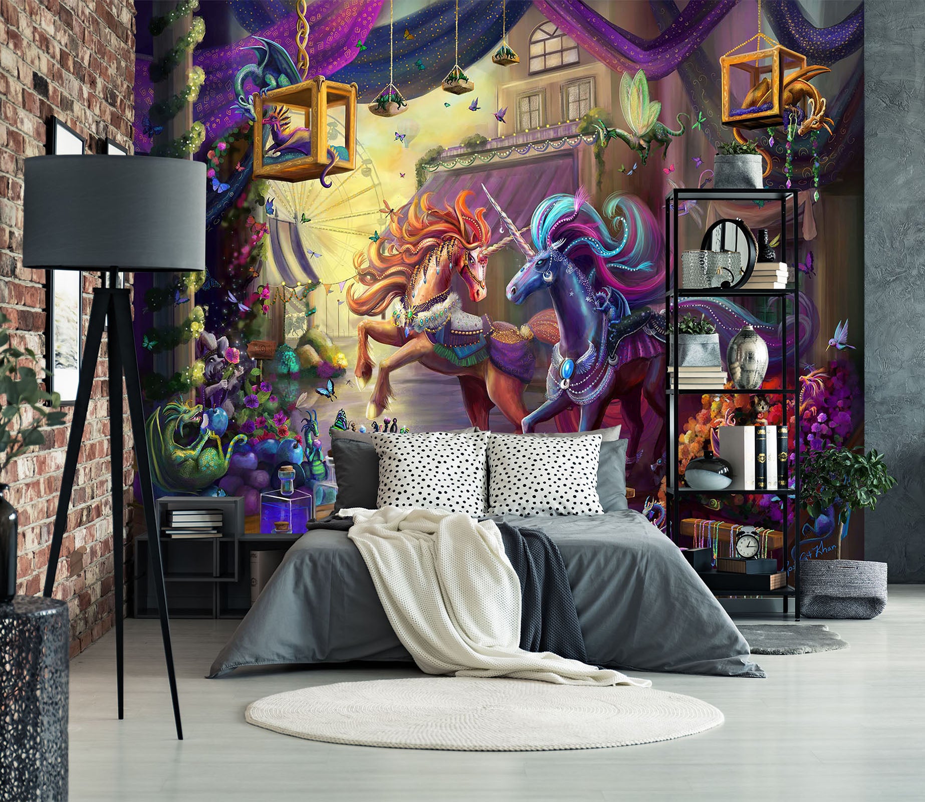 3D Two Horses 1417 Rose Catherine Khan Wall Mural Wall Murals