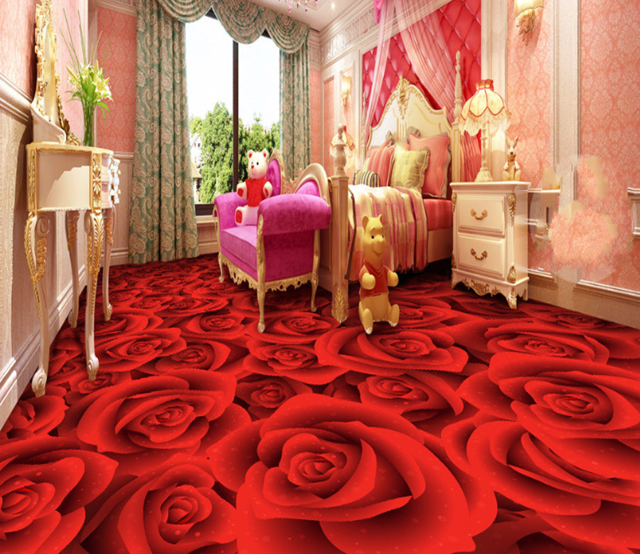 3D Red Rose 398 Floor Mural  Wallpaper Murals Rug & Mat Print Epoxy waterproof bath floor