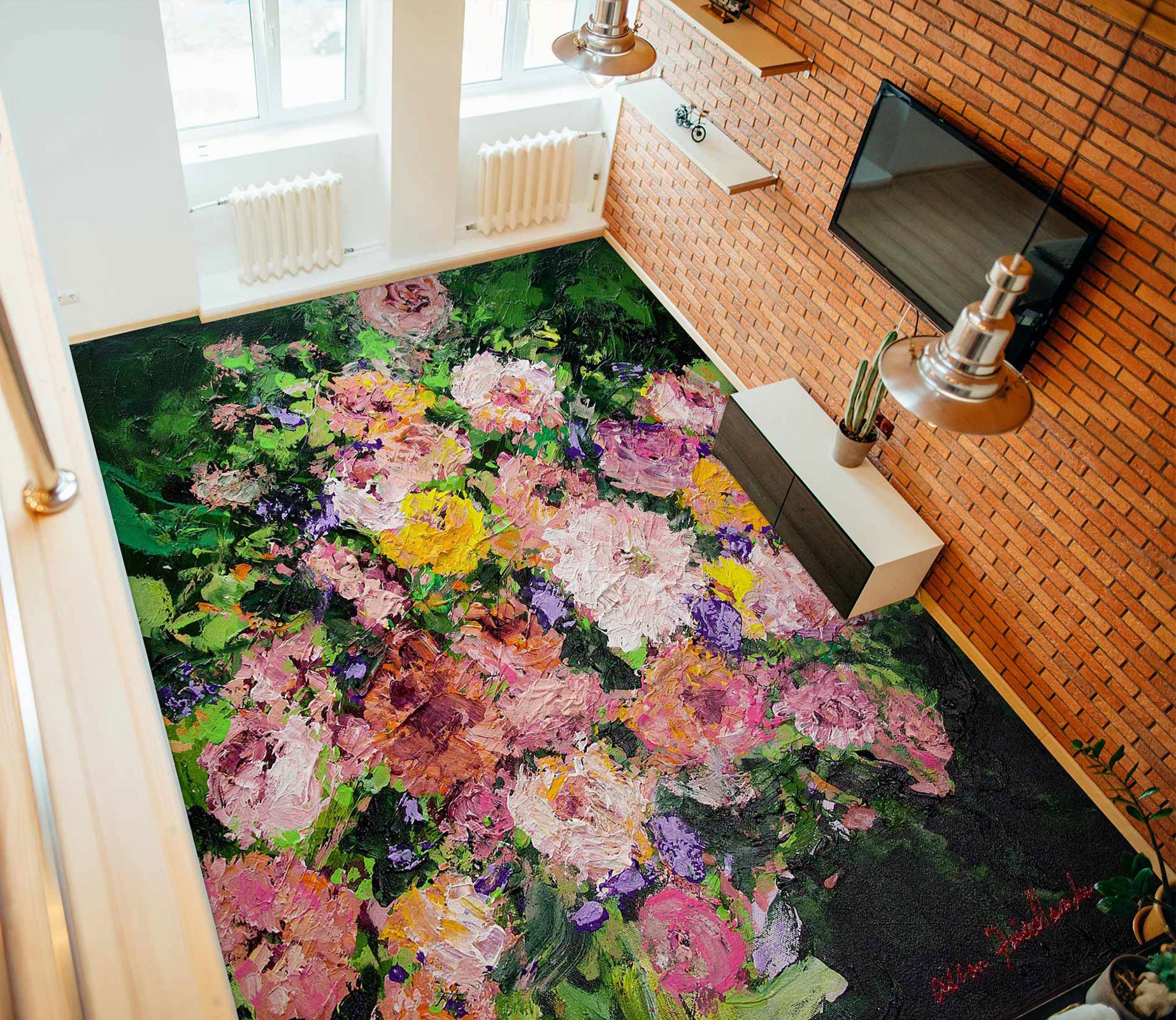 3D Pink Flower Garden 96113 Allan P. Friedlander Floor Mural  Wallpaper Murals Self-Adhesive Removable Print Epoxy