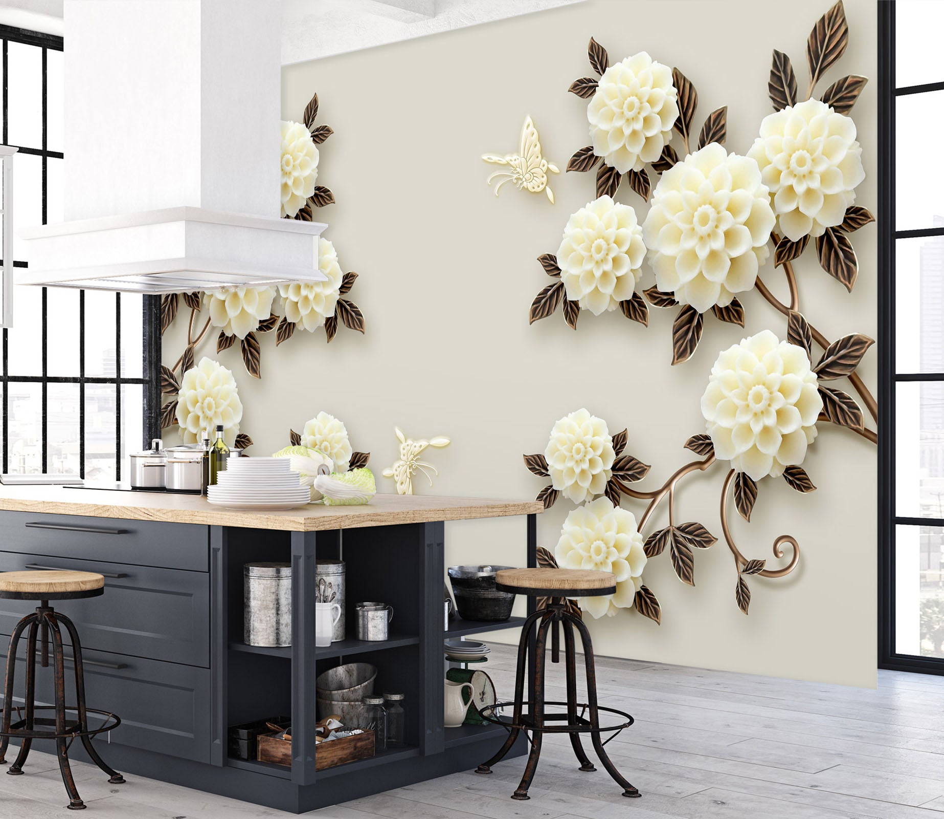 3D White Flowers 1535 Wall Murals